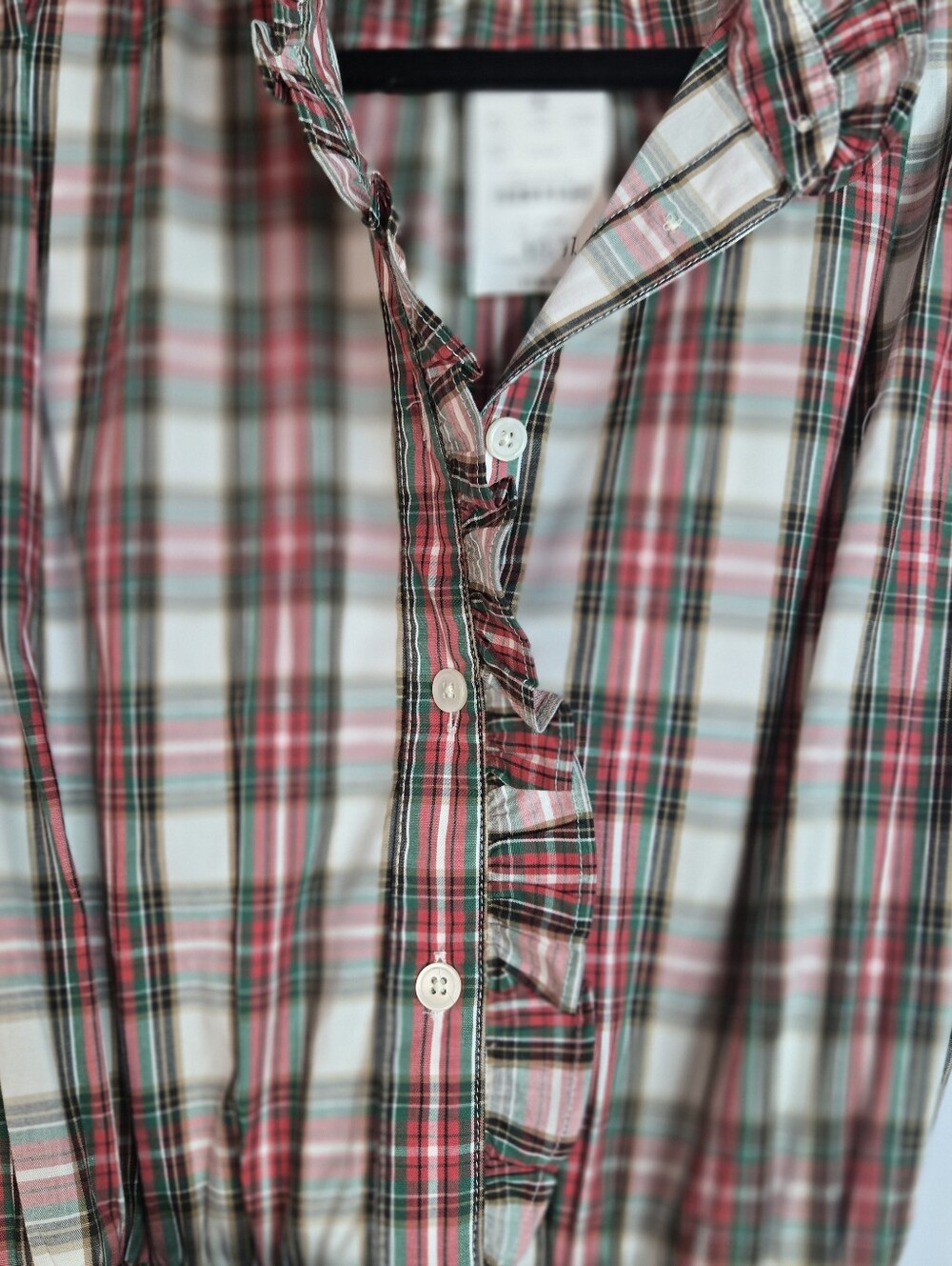 J. CREW Women Size 4 Plaid Cotton L/Sl Dress, Ruffle Neckline & Tie Belt NWT - Picture 7 of 12